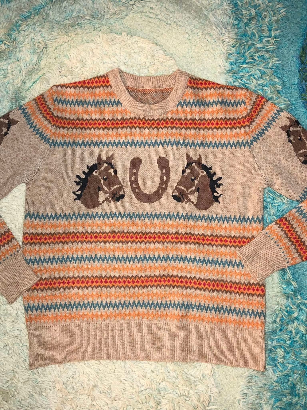 Western-style horse and horseshoe knit pullover